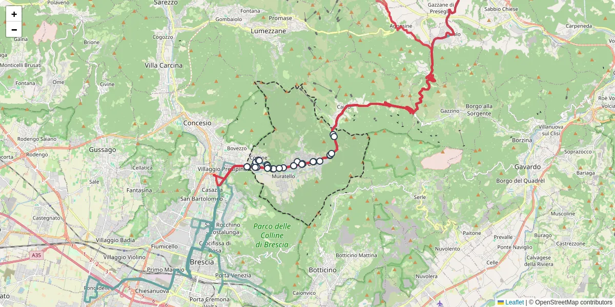 Mappa dettagliata del trasporto pubblico a Nave con linee autobus, tram e collegamenti