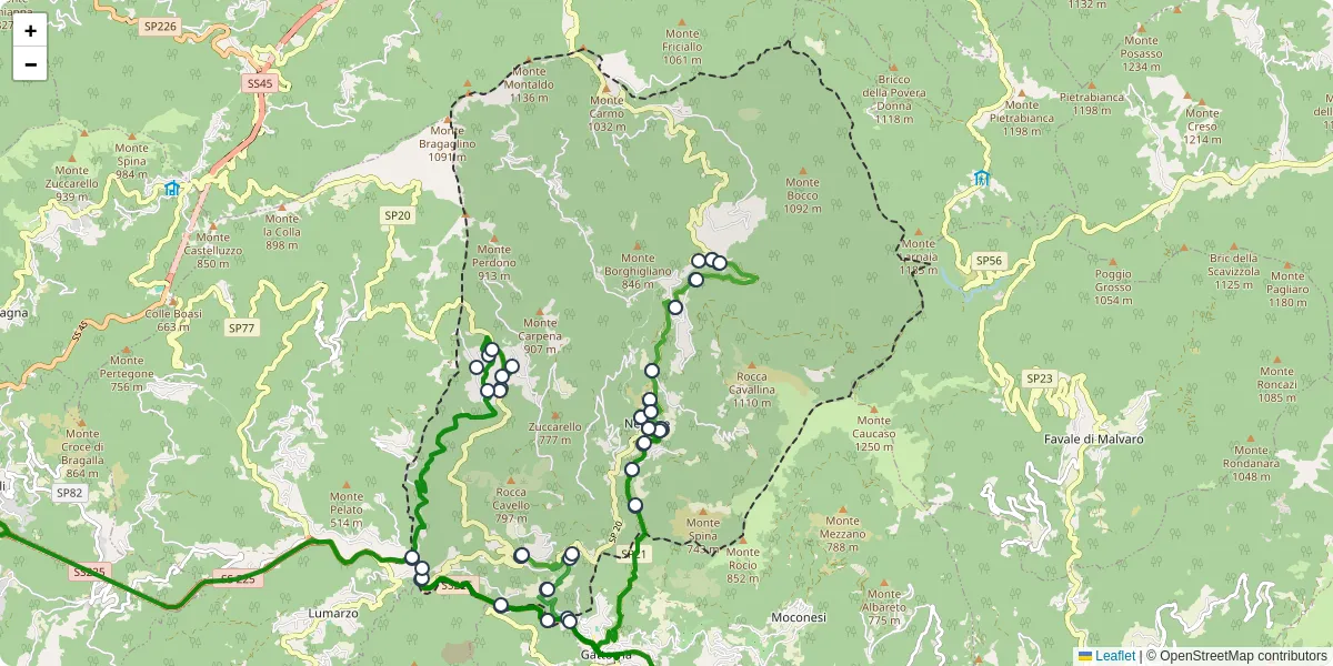 Mappa dettagliata del trasporto pubblico a Neirone con linee autobus, tram e collegamenti