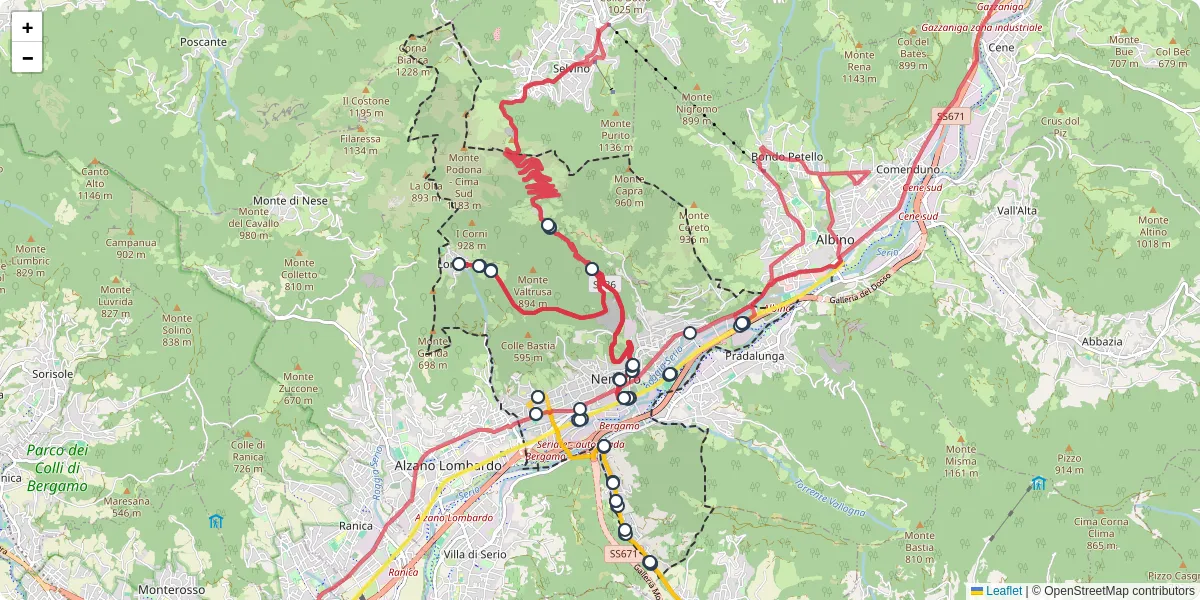Mappa dettagliata del trasporto pubblico a Nembro con linee autobus, tram e collegamenti