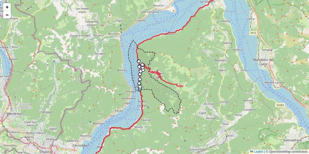 Mappa dettagliata del trasporto pubblico a Nesso con linee autobus, tram e collegamenti