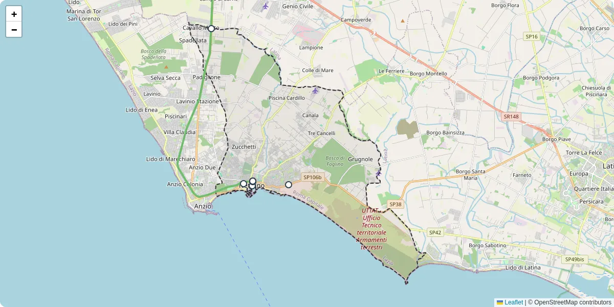 Mappa dettagliata del trasporto pubblico a Nettuno con linee autobus, tram e collegamenti