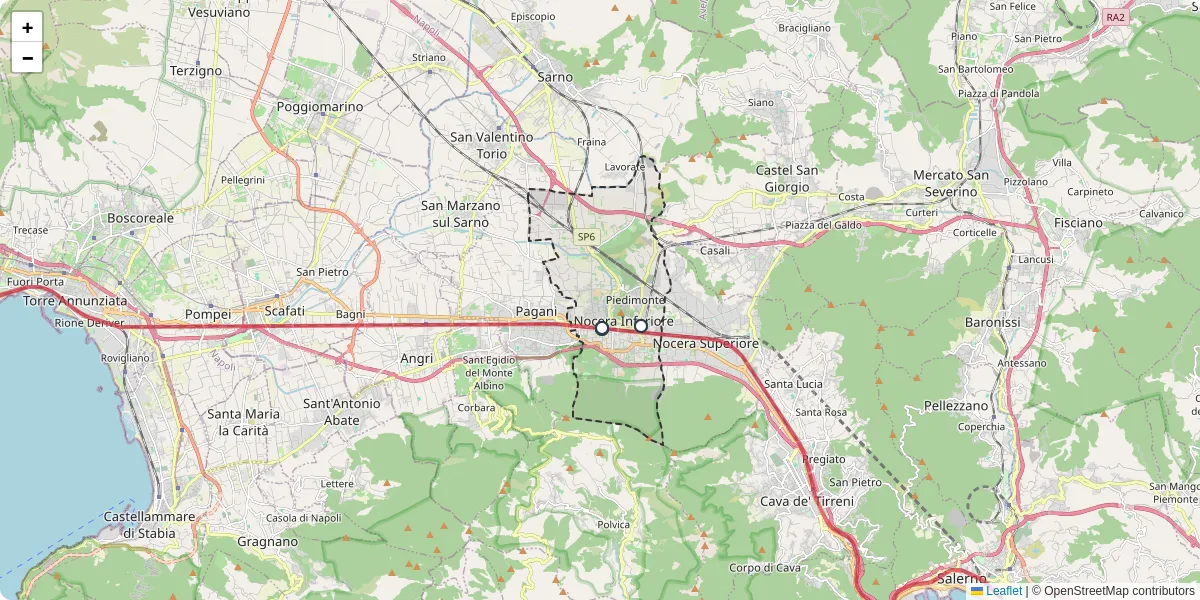 Mappa dettagliata del trasporto pubblico a Nocera Inferiore con linee autobus, tram e collegamenti