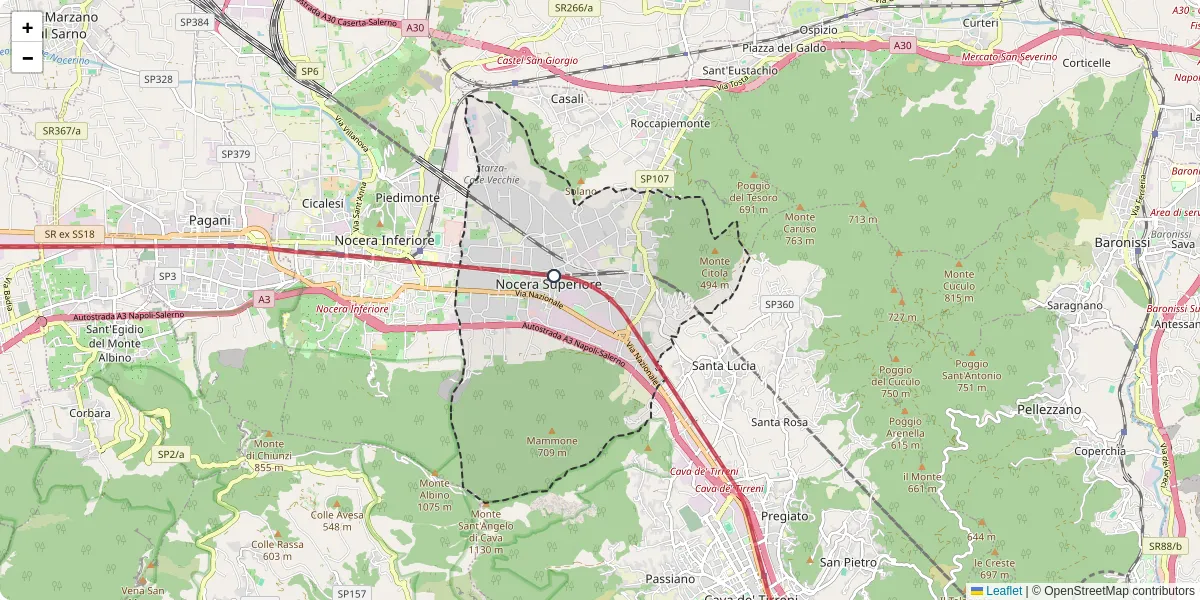 Mappa dettagliata del trasporto pubblico a Nocera Superiore con linee autobus, tram e collegamenti