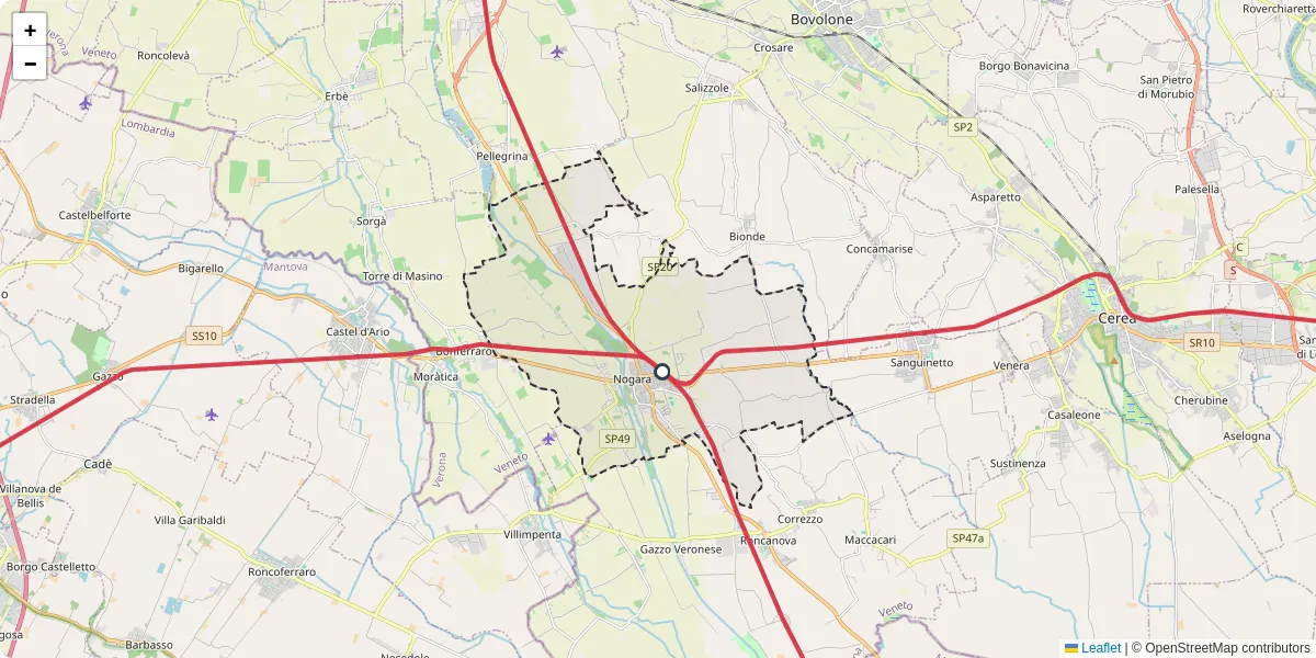 Mappa dettagliata del trasporto pubblico a Nogara con linee autobus, tram e collegamenti