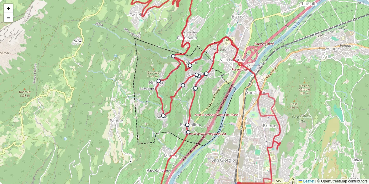 Mappa dettagliata del trasporto pubblico a Nogaredo con linee autobus, tram e collegamenti