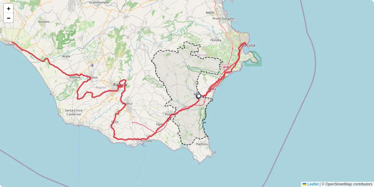 Mappa dettagliata del trasporto pubblico a Noto con linee autobus, tram e collegamenti