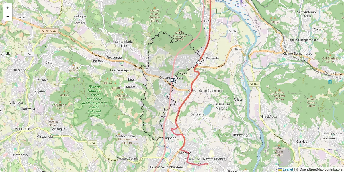 Mappa dettagliata del trasporto pubblico a Olgiate Molgora con linee autobus, tram e collegamenti
