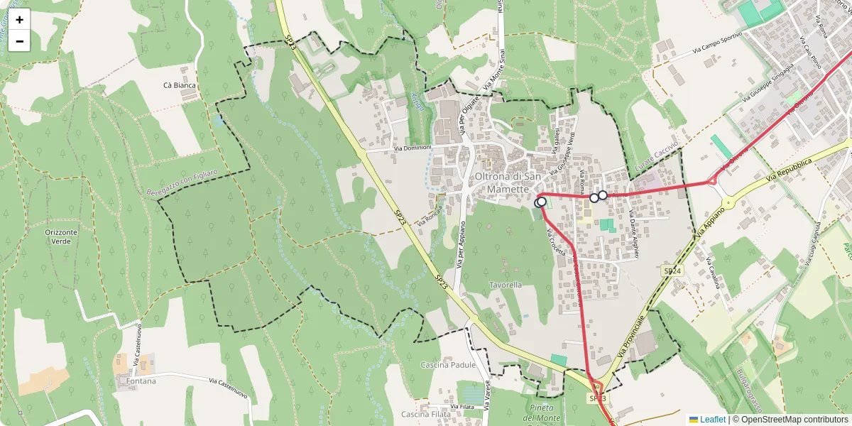 Mappa dettagliata del trasporto pubblico a Oltrona di San Mamette con linee autobus, tram e collegamenti