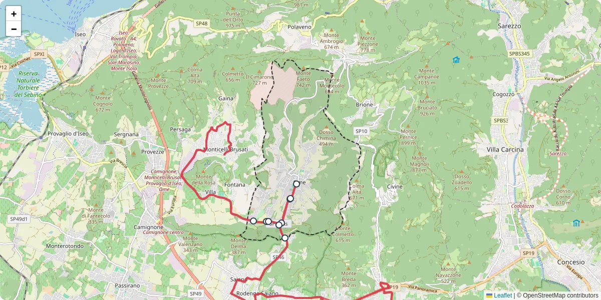 Mappa dettagliata del trasporto pubblico a Ome con linee autobus, tram e collegamenti