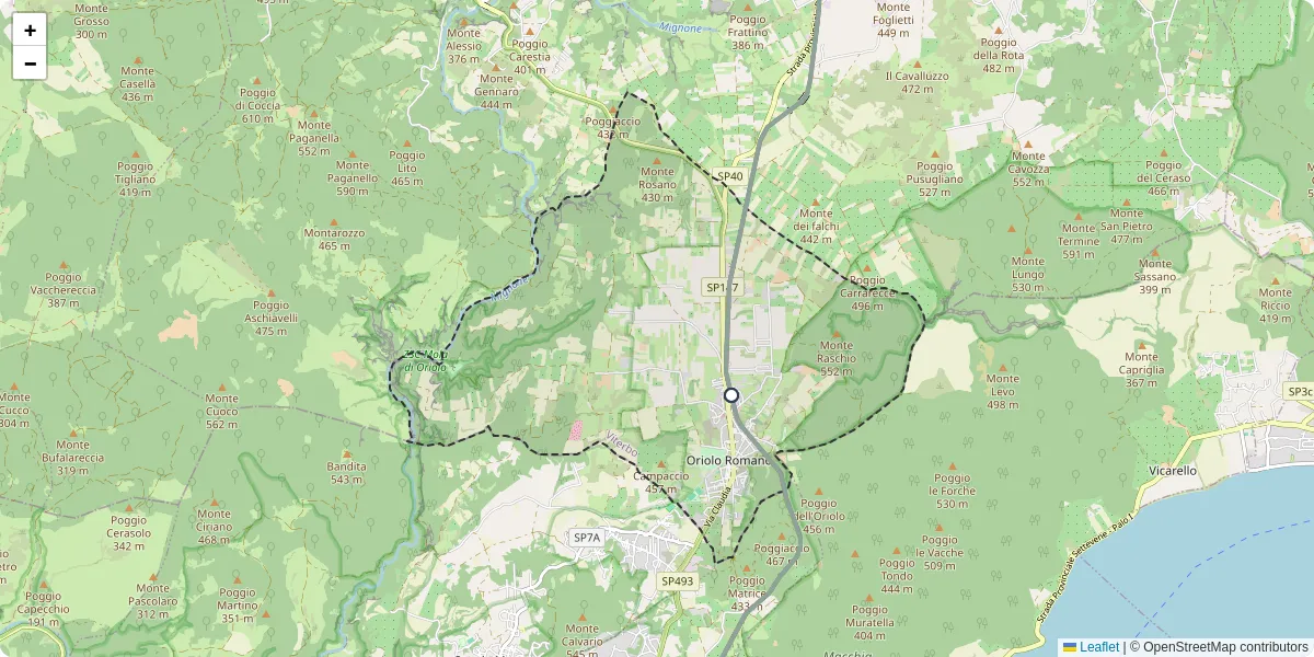 Mappa dettagliata del trasporto pubblico a Oriolo Romano con linee autobus, tram e collegamenti