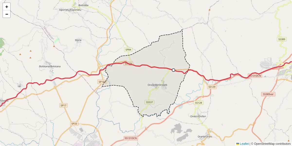 Mappa dettagliata del trasporto pubblico a Oroteddi/Orotelli con linee autobus, tram e collegamenti