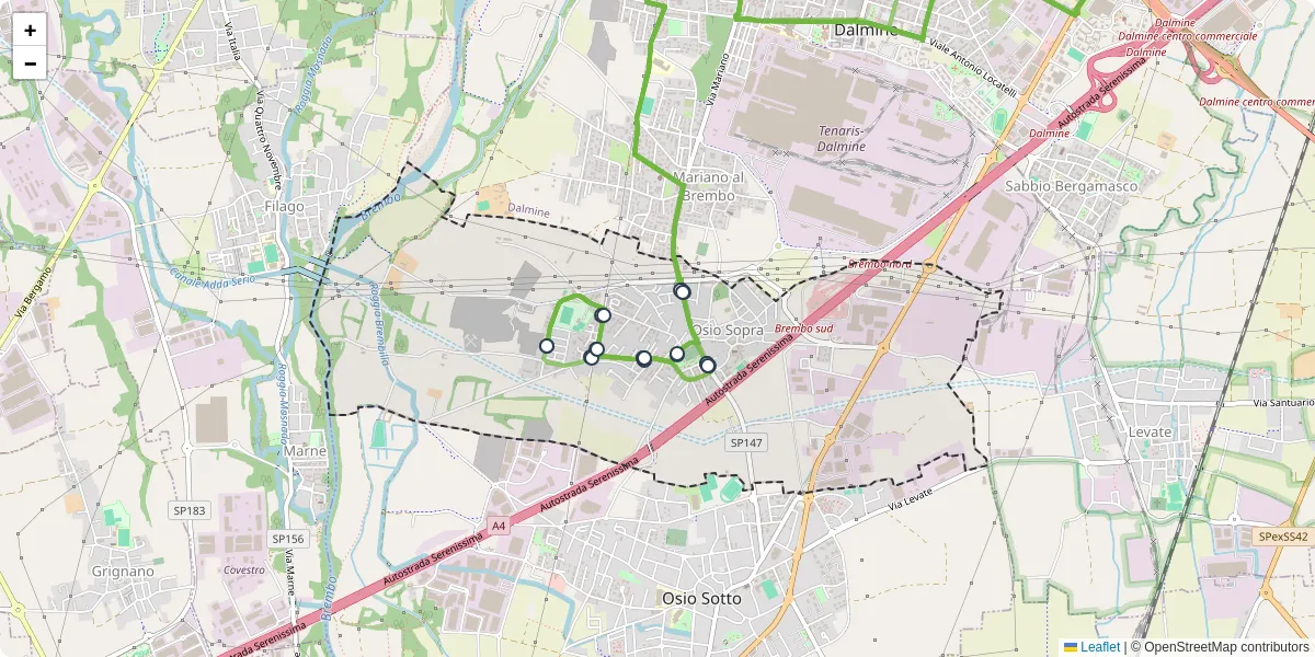 Mappa dettagliata del trasporto pubblico a Osio Sopra con linee autobus, tram e collegamenti