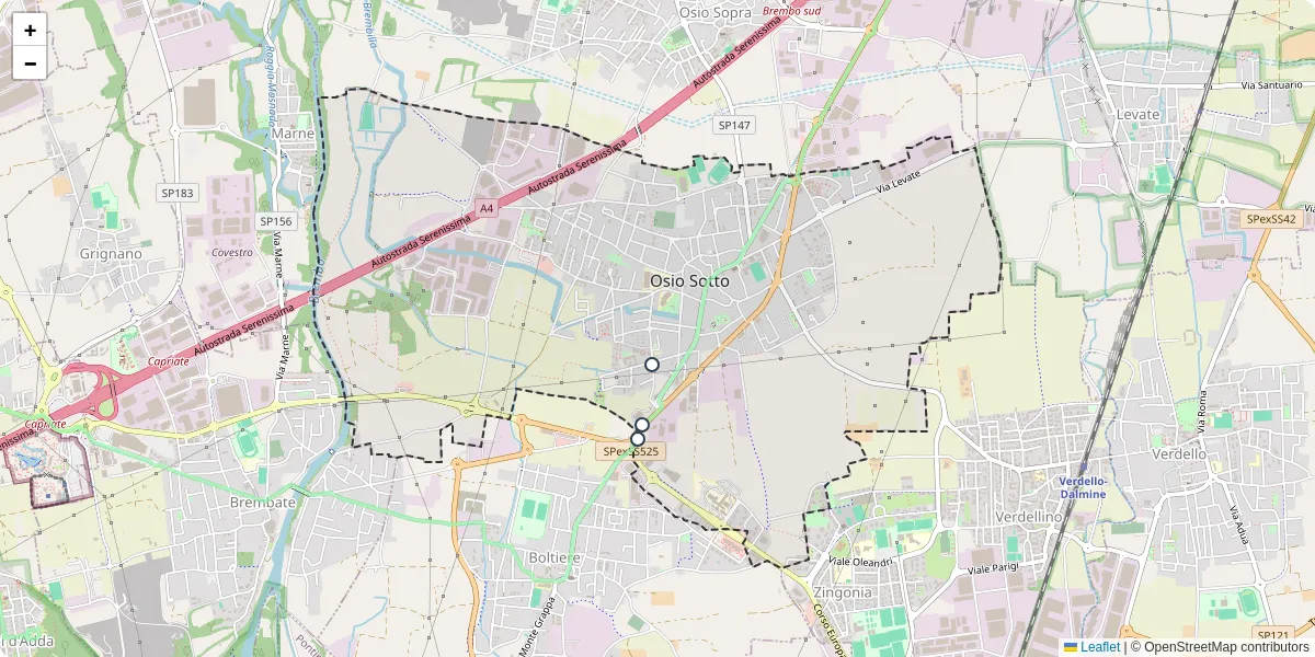 Mappa dettagliata del trasporto pubblico a Osio Sotto con linee autobus, tram e collegamenti