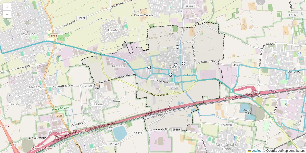 Mappa dettagliata del trasporto pubblico a Ossona con linee autobus, tram e collegamenti