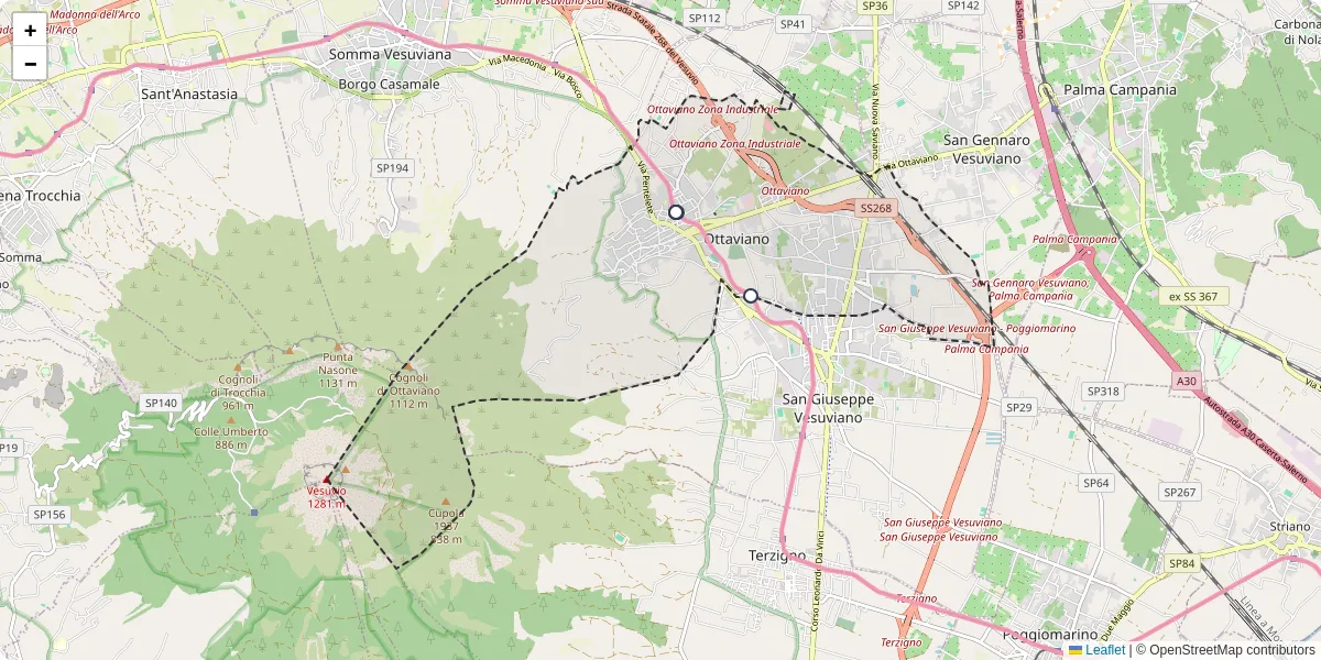 Mappa dettagliata del trasporto pubblico a Ottaviano con linee autobus, tram e collegamenti