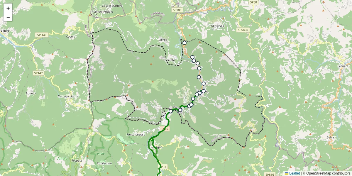 Mappa dettagliata del trasporto pubblico a Ottone con linee autobus, tram e collegamenti