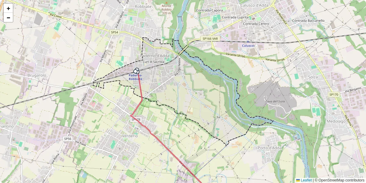 Mappa dettagliata del trasporto pubblico a Paderno d'Adda con linee autobus, tram e collegamenti