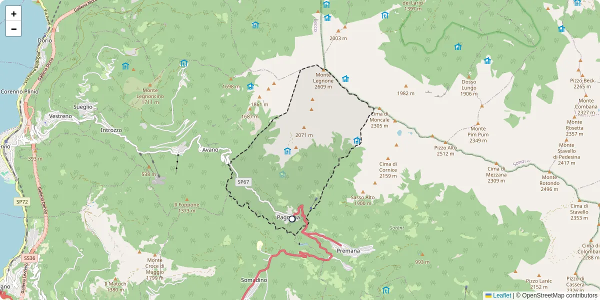 Mappa dettagliata del trasporto pubblico a Pagnona con linee autobus, tram e collegamenti
