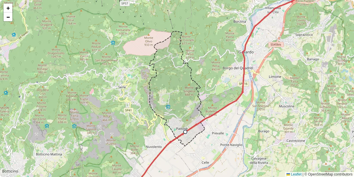 Mappa dettagliata del trasporto pubblico a Paitone con linee autobus, tram e collegamenti