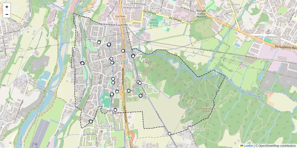 Mappa dettagliata del trasporto pubblico a Paladina con linee autobus, tram e collegamenti