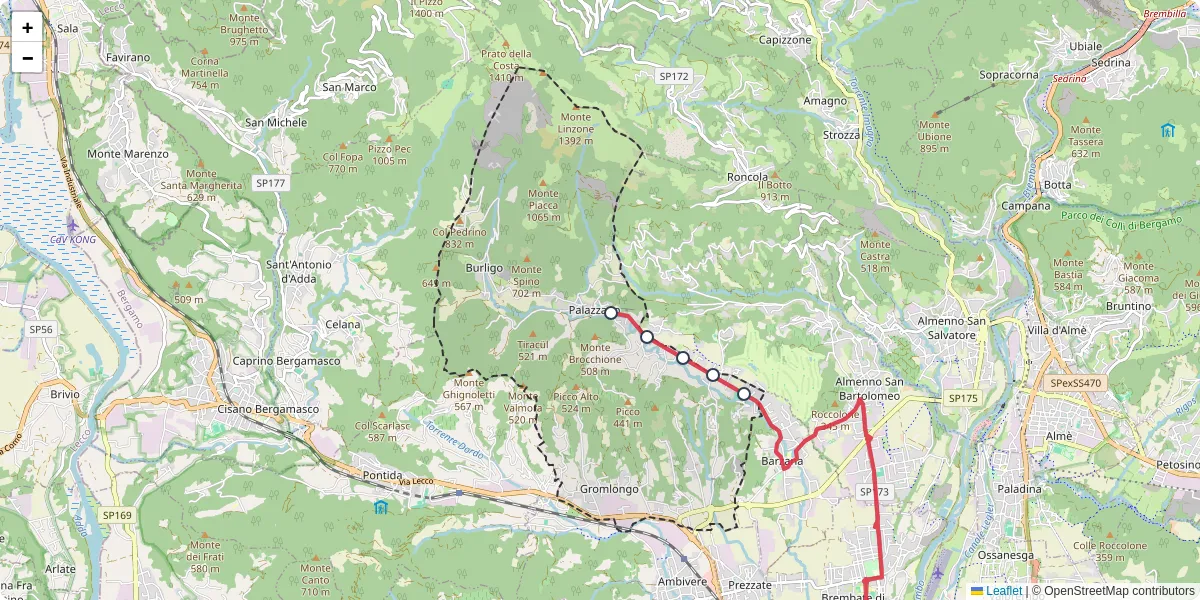 Mappa dettagliata del trasporto pubblico a Palazzago con linee autobus, tram e collegamenti