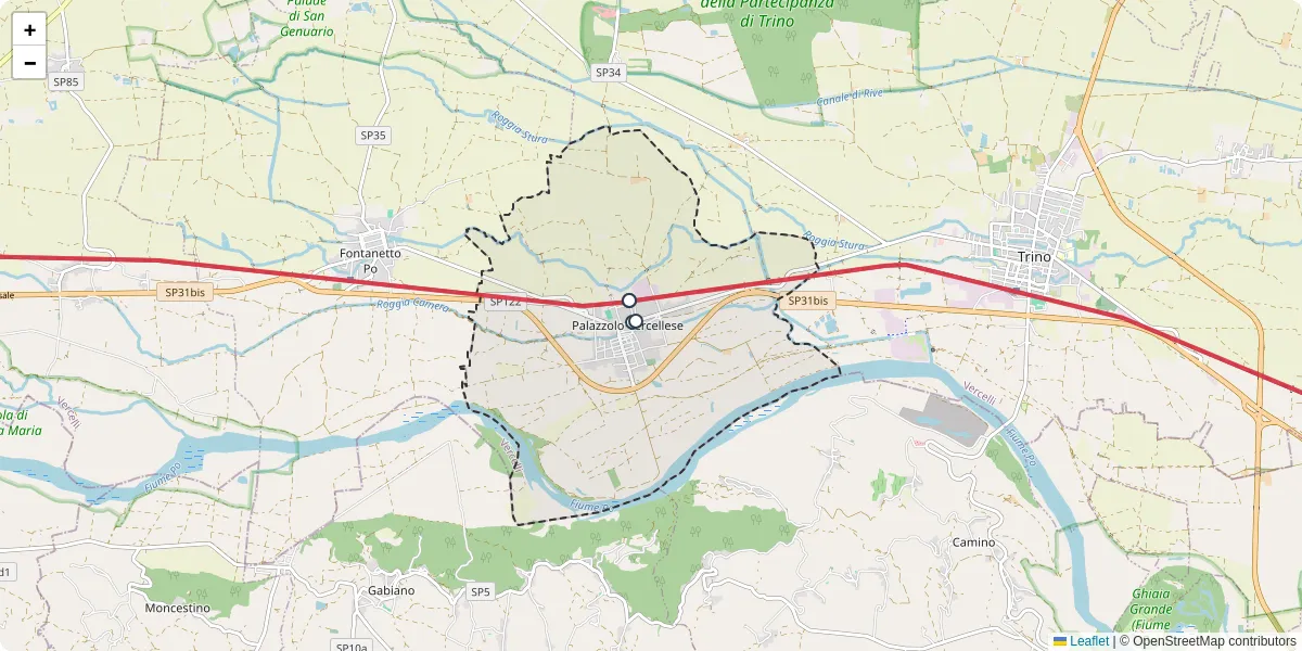 Mappa dettagliata del trasporto pubblico a Palazzolo Vercellese con linee autobus, tram e collegamenti