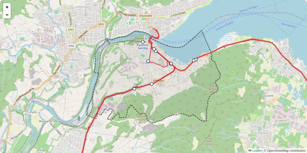 Mappa dettagliata del trasporto pubblico a Paratico con linee autobus, tram e collegamenti