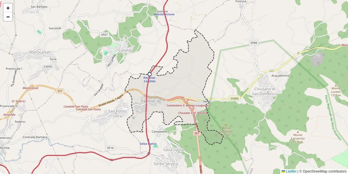 Mappa dettagliata del trasporto pubblico a Parolise con linee autobus, tram e collegamenti