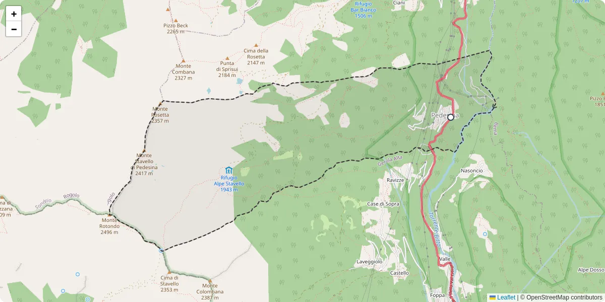 Mappa dettagliata del trasporto pubblico a Pedesina con linee autobus, tram e collegamenti