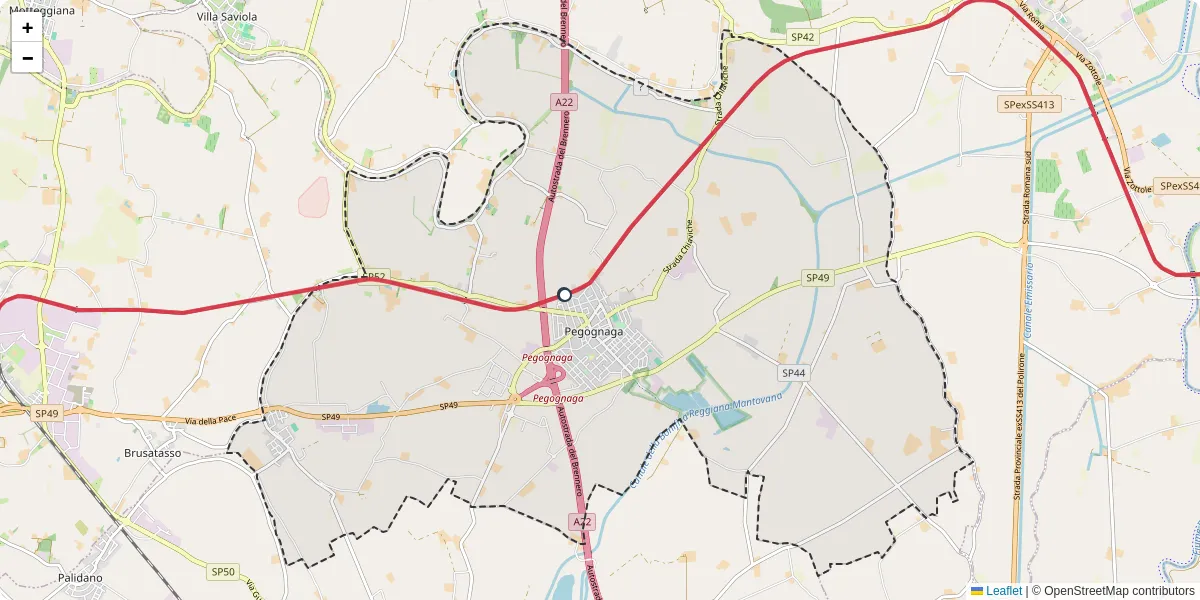 Mappa dettagliata del trasporto pubblico a Pegognaga con linee autobus, tram e collegamenti