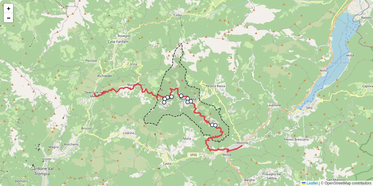 Mappa dettagliata del trasporto pubblico a Pertica Alta con linee autobus, tram e collegamenti