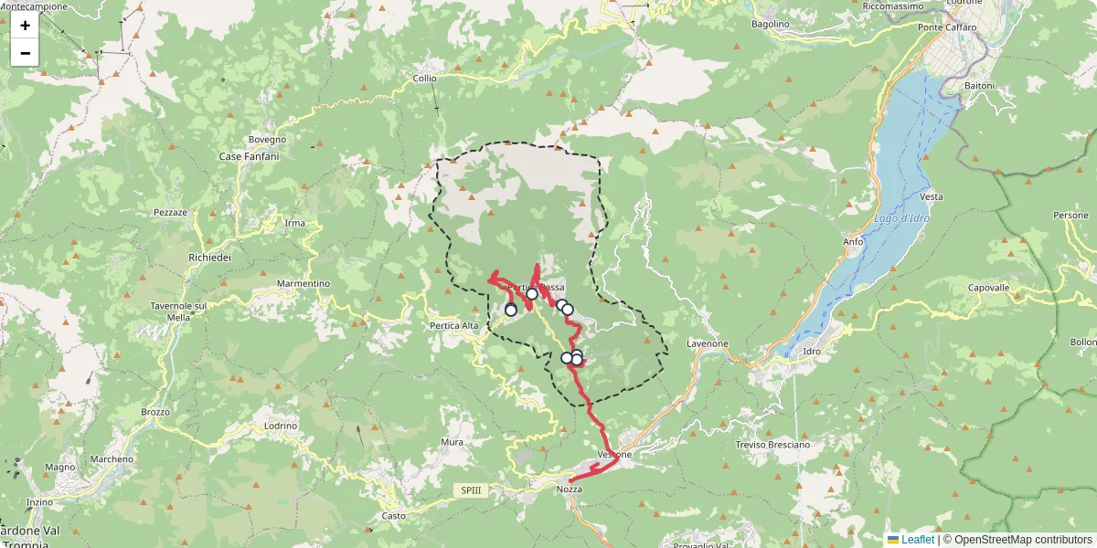 Mappa dettagliata del trasporto pubblico a Pertica Bassa con linee autobus, tram e collegamenti