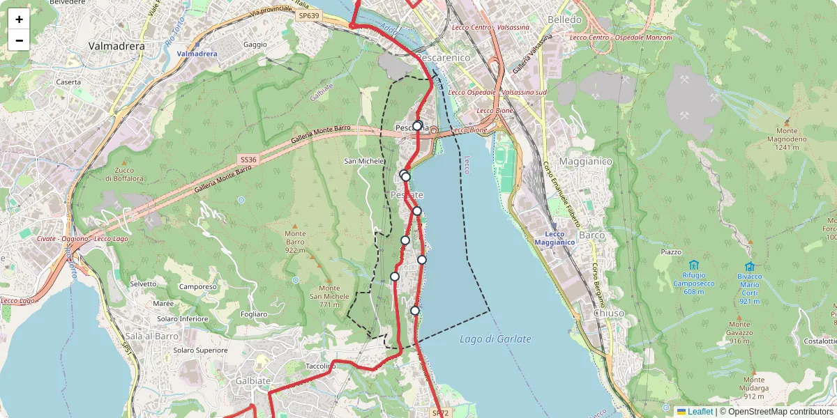 Mappa dettagliata del trasporto pubblico a Pescate con linee autobus, tram e collegamenti