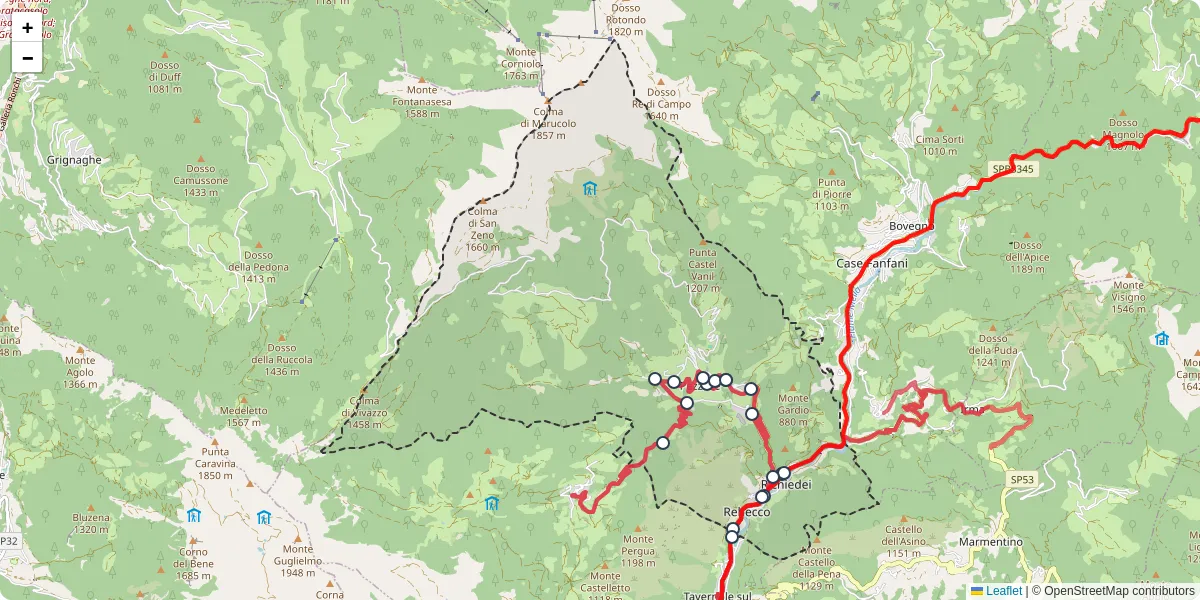 Mappa dettagliata del trasporto pubblico a Pezzaze con linee autobus, tram e collegamenti