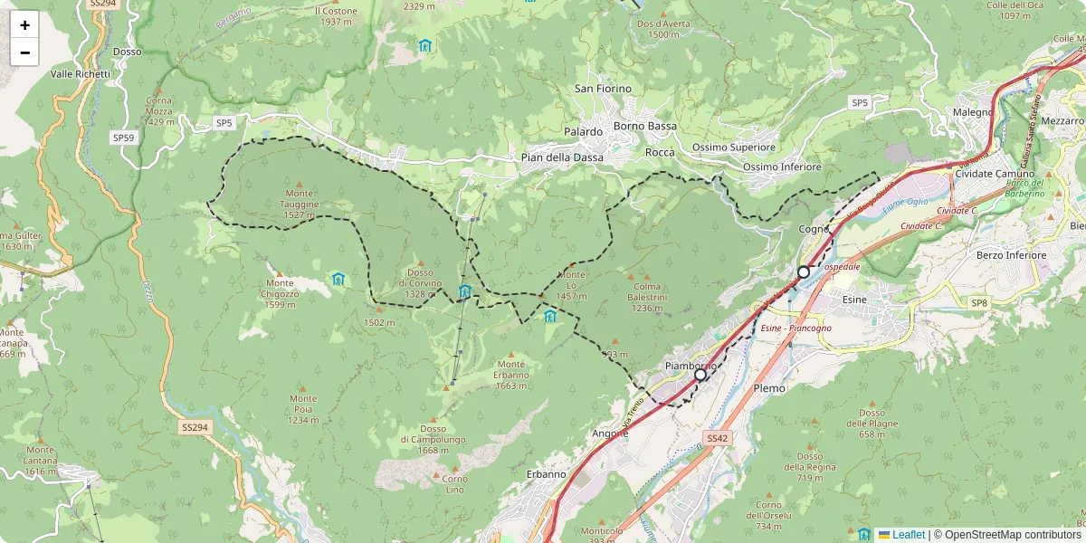 Mappa dettagliata del trasporto pubblico a Piancogno con linee autobus, tram e collegamenti