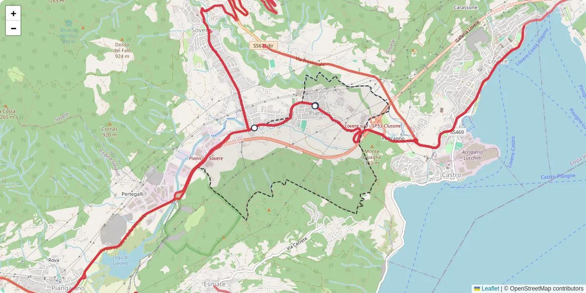 Mappa dettagliata del trasporto pubblico a Pianico con linee autobus, tram e collegamenti