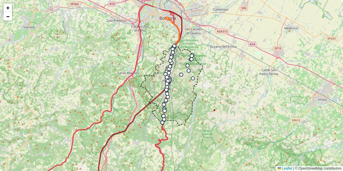 Mappa dettagliata del trasporto pubblico a Pianoro con linee autobus, tram e collegamenti