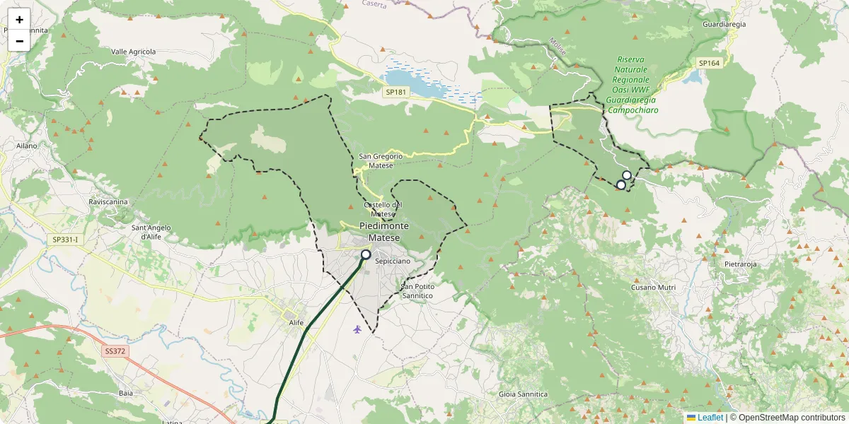 Mappa dettagliata del trasporto pubblico a Piedimonte Matese con linee autobus, tram e collegamenti