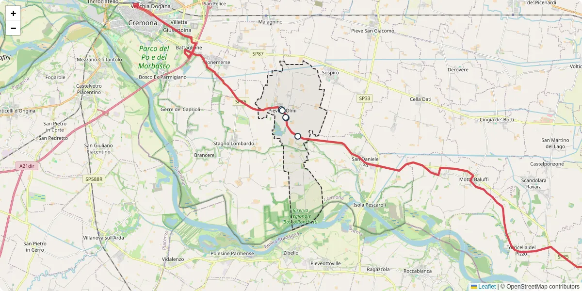 Mappa dettagliata del trasporto pubblico a Pieve d'Olmi con linee autobus, tram e collegamenti