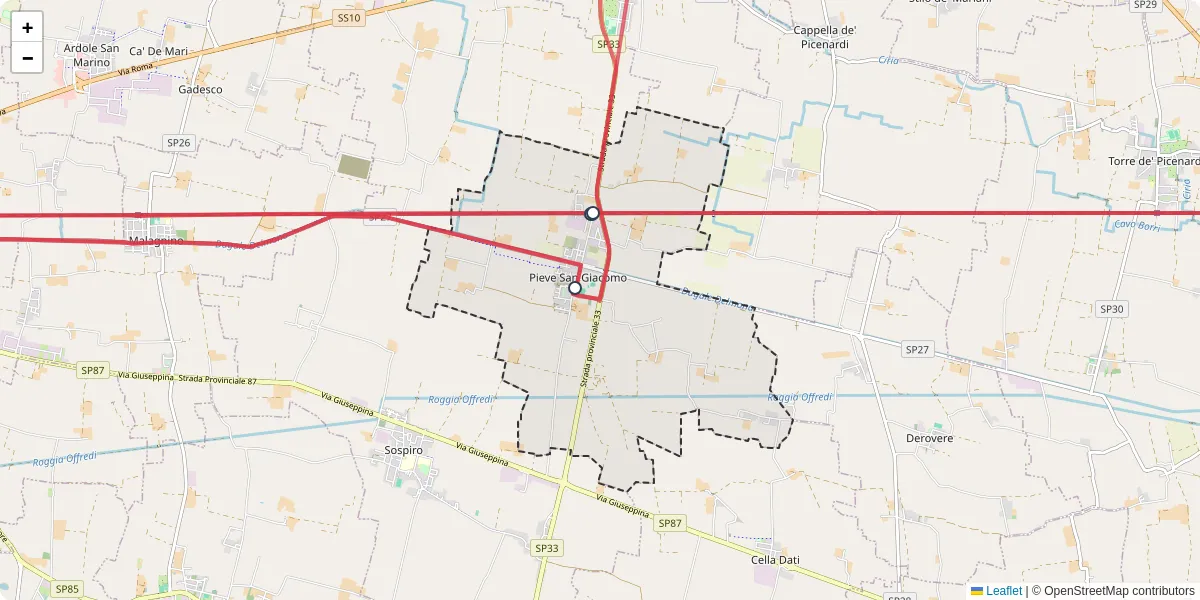 Mappa dettagliata del trasporto pubblico a Pieve San Giacomo con linee autobus, tram e collegamenti