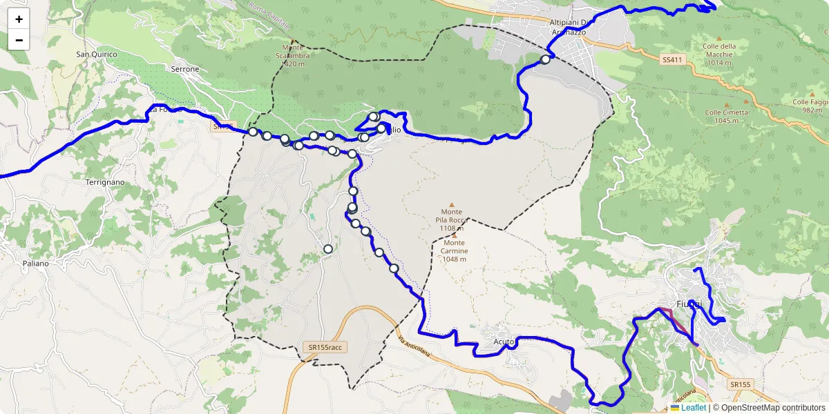 Mappa dettagliata del trasporto pubblico a Piglio con linee autobus, tram e collegamenti