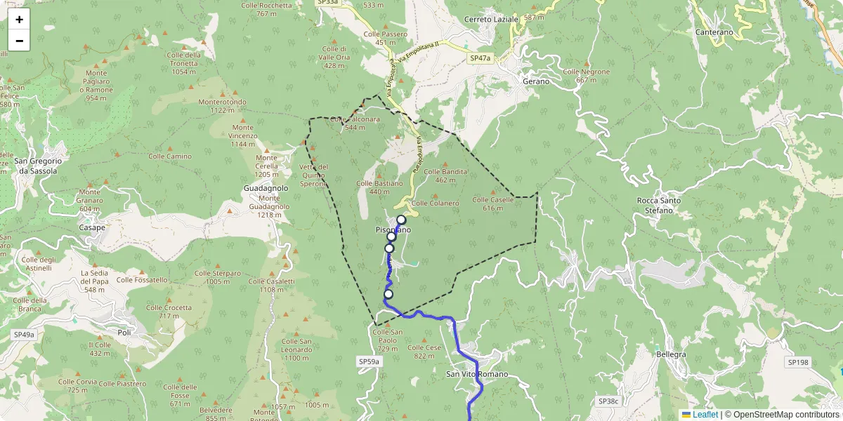Mappa dettagliata del trasporto pubblico a Pisoniano con linee autobus, tram e collegamenti