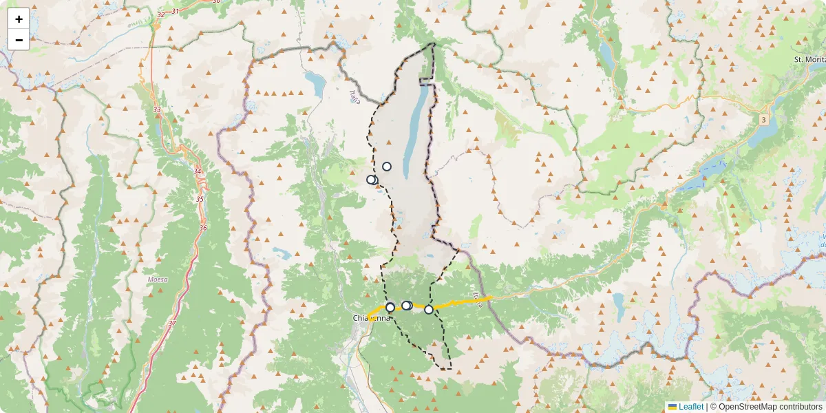 Mappa dettagliata del trasporto pubblico a Piuro con linee autobus, tram e collegamenti