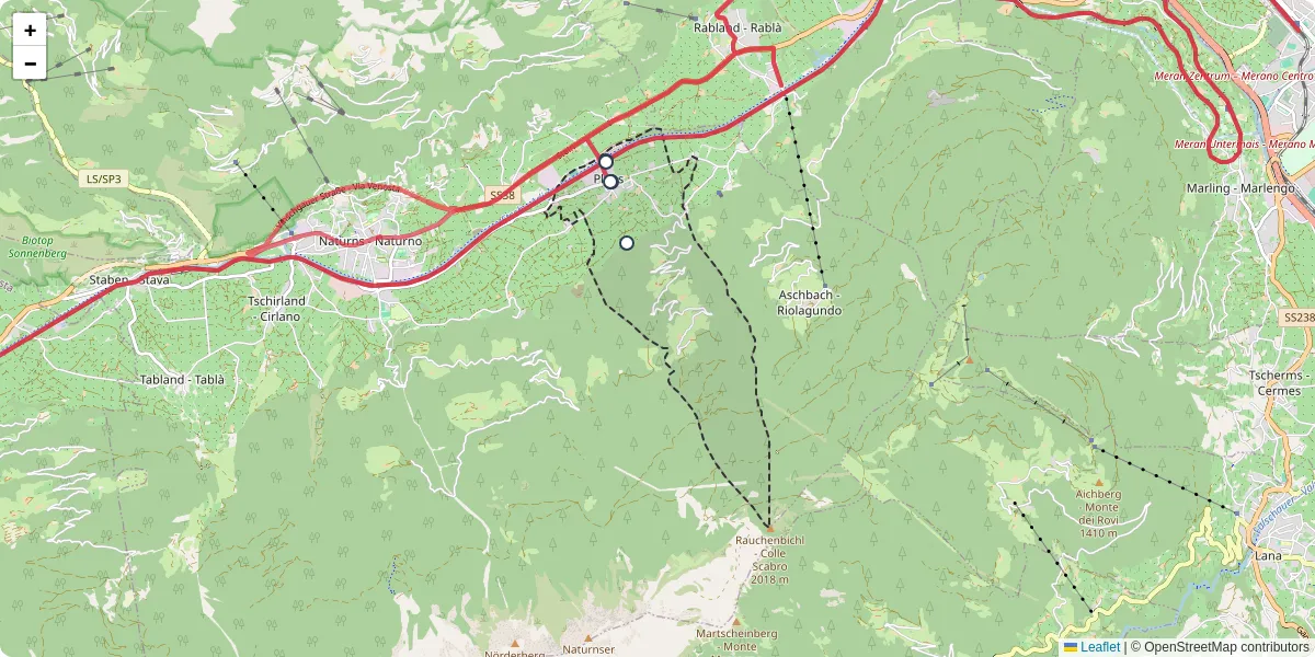 Mappa dettagliata del trasporto pubblico a Plaus con linee autobus, tram e collegamenti