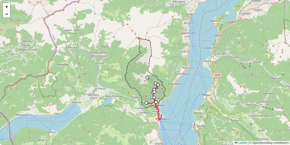 Mappa dettagliata del trasporto pubblico a Plesio con linee autobus, tram e collegamenti
