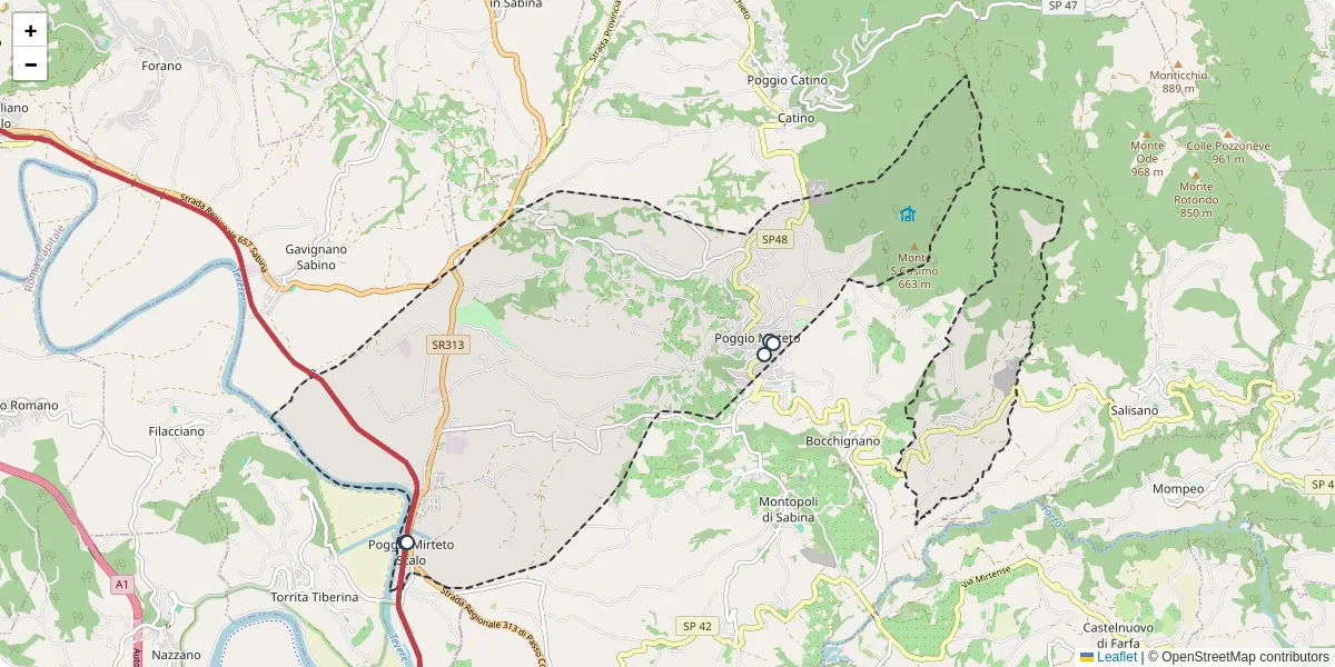 Mappa dettagliata del trasporto pubblico a Poggio Mirteto con linee autobus, tram e collegamenti