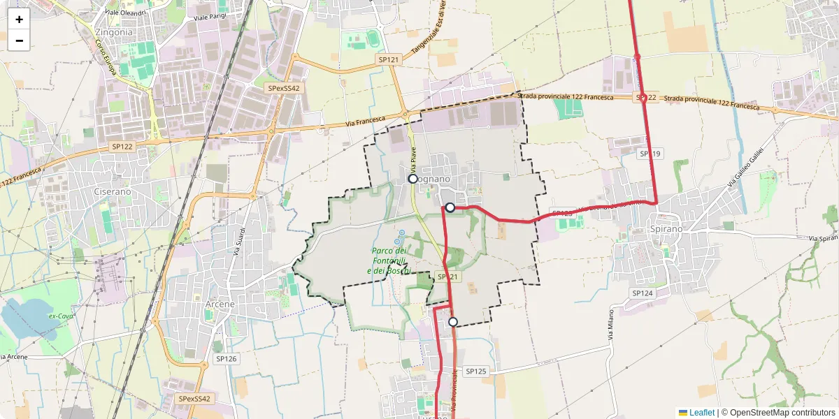 Mappa dettagliata del trasporto pubblico a Pognano con linee autobus, tram e collegamenti