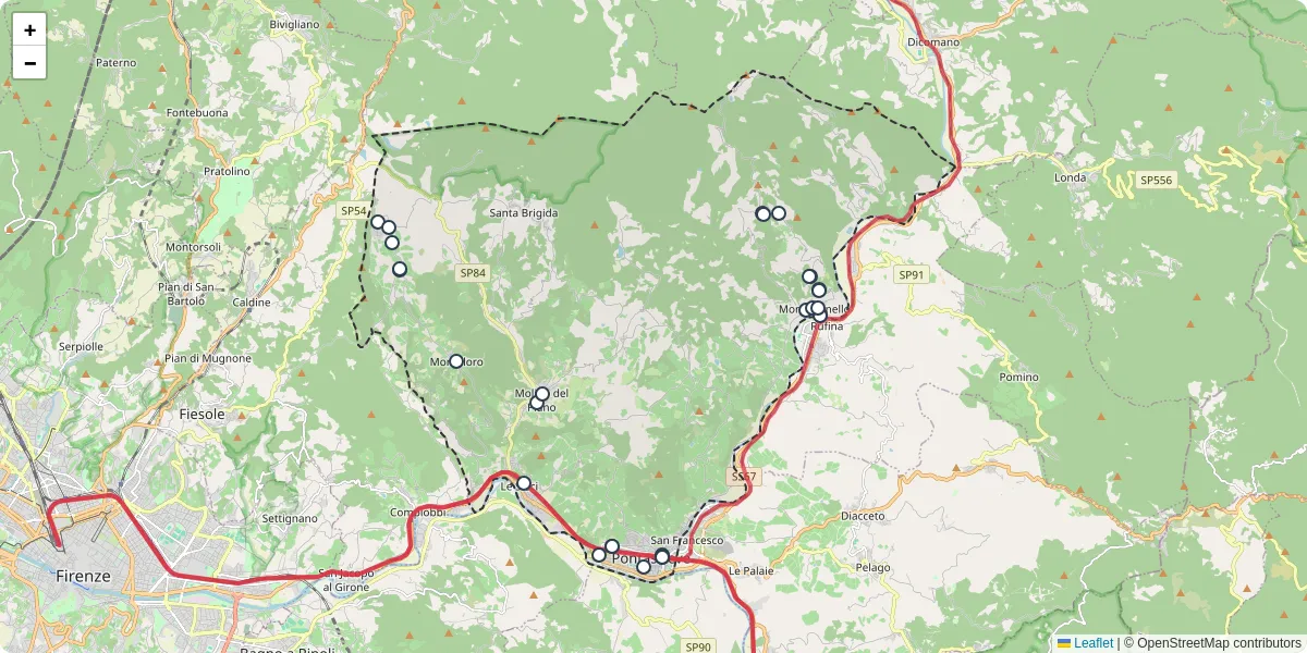 Mappa dettagliata del trasporto pubblico a Pontassieve con linee autobus, tram e collegamenti