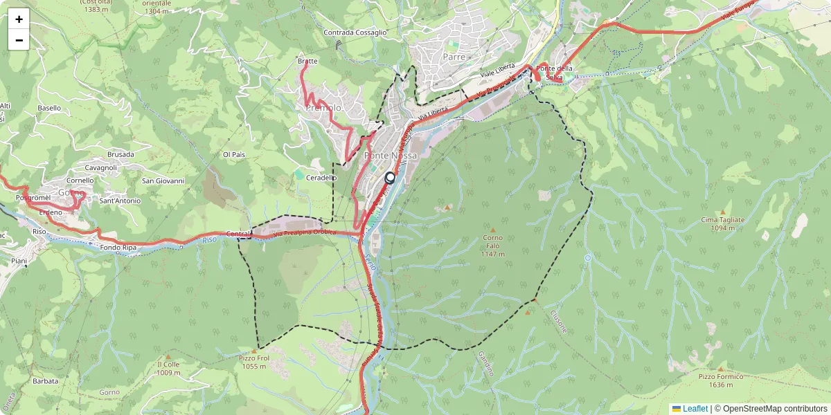 Mappa dettagliata del trasporto pubblico a Ponte Nossa con linee autobus, tram e collegamenti