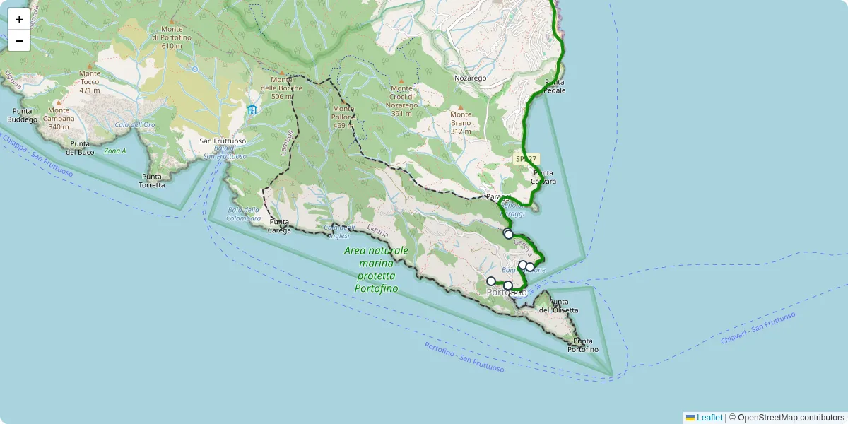 Mappa dettagliata del trasporto pubblico a Portofino con linee autobus, tram e collegamenti